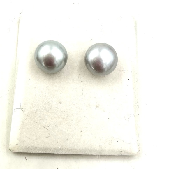 HONORA Silver Gray Pearl Studs Earrings Sterling Silver 9mm NWOT - Picture 6 of 13